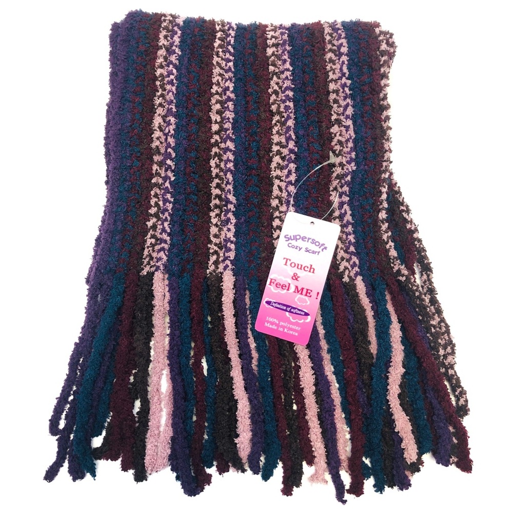 Supersoft Cozy Chenille Knit Scarf - Pink Blue Purple Burgundy Brown Striped